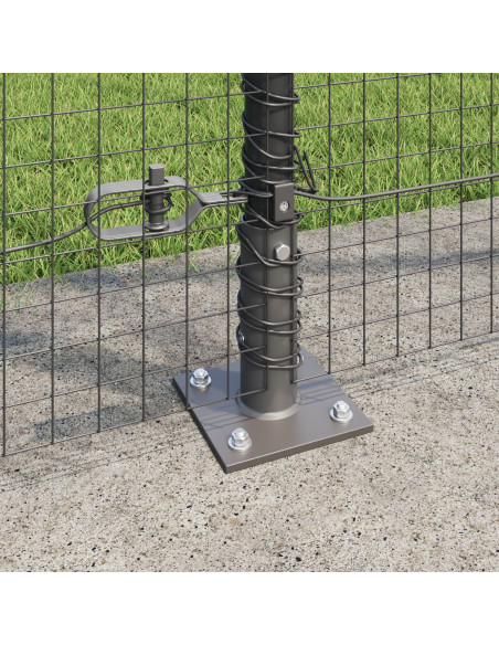 Recinzione in Rete Saldato  con 7 Pali Flangiati Grigio 1,4 x 10 m Acciaio