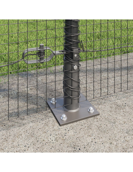 Recinzione in Filo Saldato  con 7 Pali Flangiati Grigio 1,5x10 m Acciaio