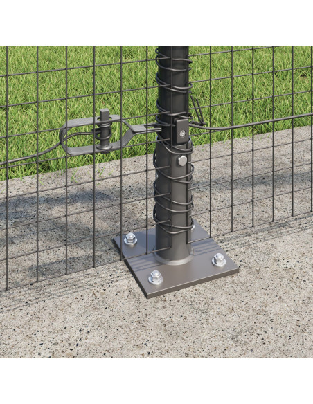 Recinzione in Rete Saldata  con 13 Pali Flangiati Grigio 1x50 m Acciaio