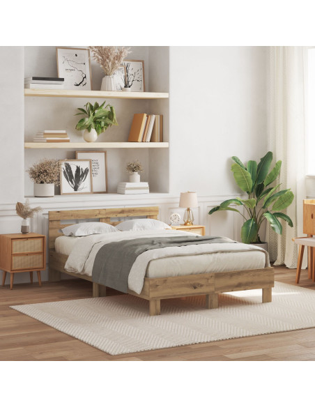 Struttura del letto con led Rovere artigianale 135 x 190 cm