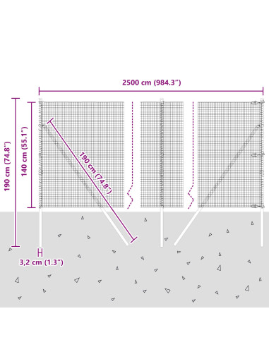 Palo della recinzione Grigio 25 x 1,4 m (rete da 19 x 19 mm)