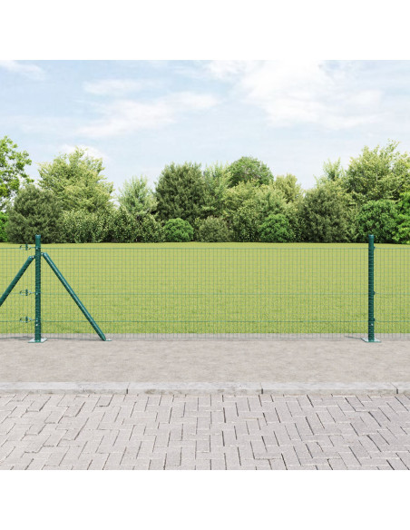 Recinzione in Filo Saldato con 13 Post Flangiati Verde 0.4x25 m Acciaio