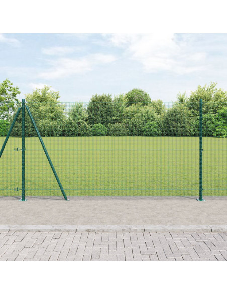 Recinzione in Rete Saldato  con 13 Pali Flangiati Verde 1.2x50 m Acciaio