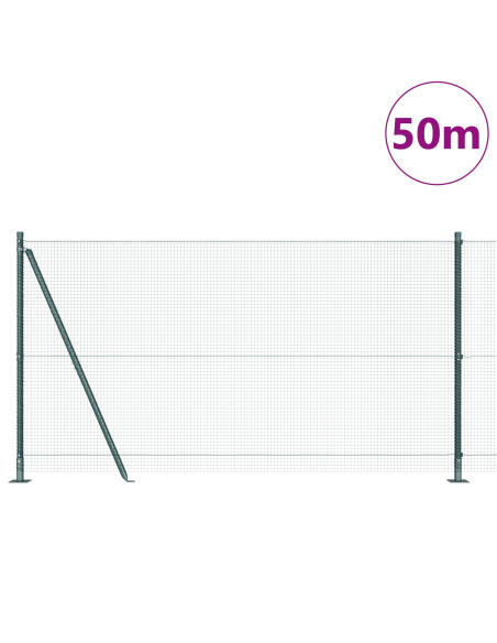Recinzione in Rete Saldato  con 13 Pali Flangiati Verde 1.2x50 m Acciaio