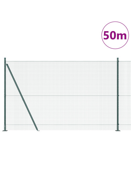 Recinzione in Rete Saldata  con 13 Pali Flangiati Verde 1.4x50 m Acciaio