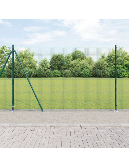 Recinzione in Filo Saldato  con 13 Pali Flangiati Verde 1.4x50 m Acciaio
