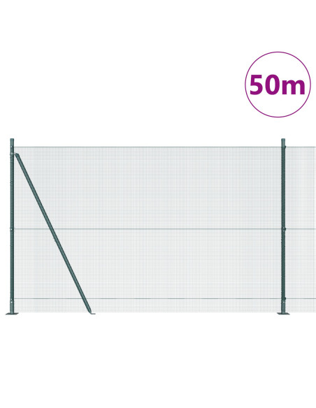 Recinzione in Rete Saldata  con 13 Pali Flangiati Verde 1.5x50 m Acciaio