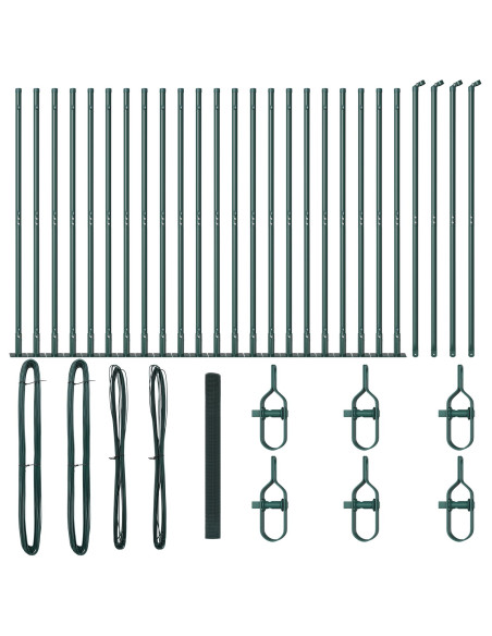 Recinzione in Rete Saldata  con 13 Pali Flangiati Verde 1.5x50 m Acciaio