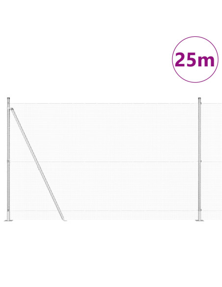 Recinzione in Rete Saldata  con 13 Pali Flangiati 1.6x25 m Acciaio Zincato