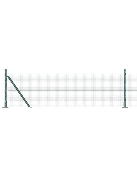 Recinzione in Acciaio Saldato di  con 7 Pali Flangiati Verde 0.6x10 m