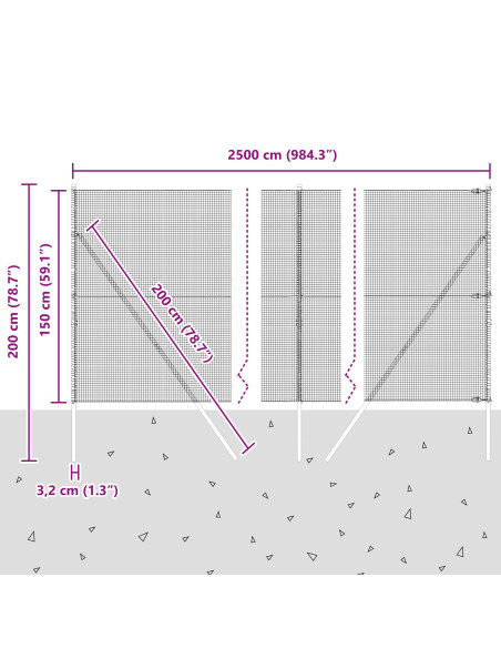 Recinzione in filo saldato con 13 pali grigi 1.5x25 m in acciaio
