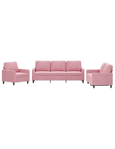 Set di Divani 3 pz con Cuscini rosa in Velluto