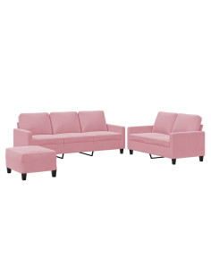 Set di Divani 3 pz con Cuscini rosa in Velluto
