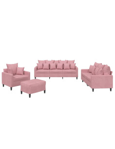 Set di Divani 4 pz con Cuscini rosa in Velluto