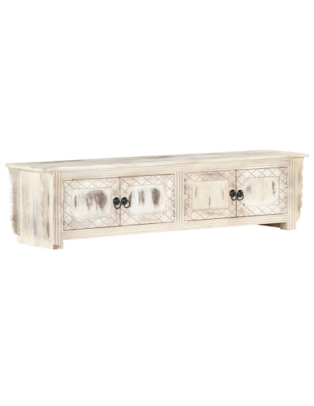 Mobile Porta TV Bianco 140x30x35 cm in Legno Massello di Mango