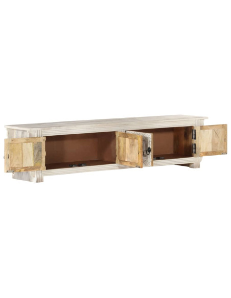 Mobile Porta TV Bianco 140x30x35 cm in Legno Massello di Mango