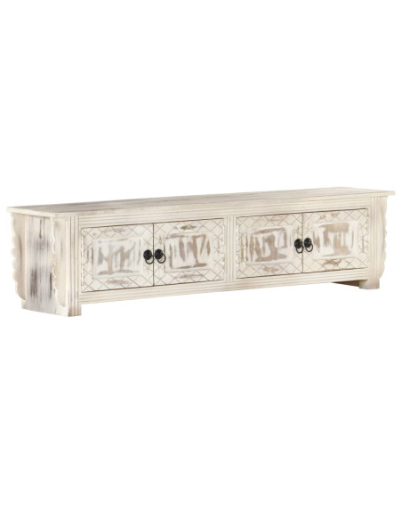 Mobile Porta TV Bianco 140x30x35 cm in Legno Massello di Mango
