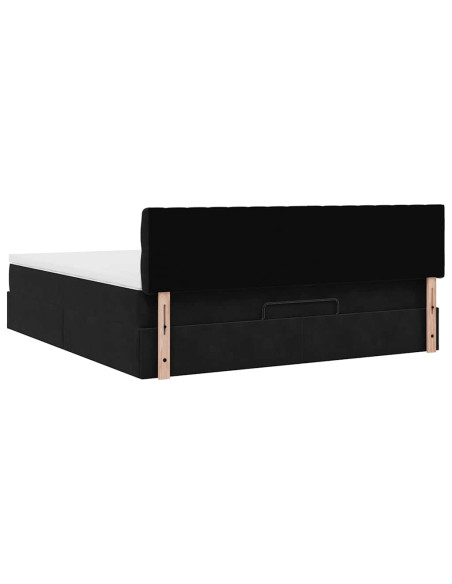 Struttura Letto Pouf con Materasso Nero 160x200 cm in Velluto