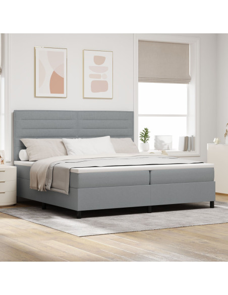 Letto con Box Spring  con Materasso & Luce LED Grigio 200x200 cm Tessuto