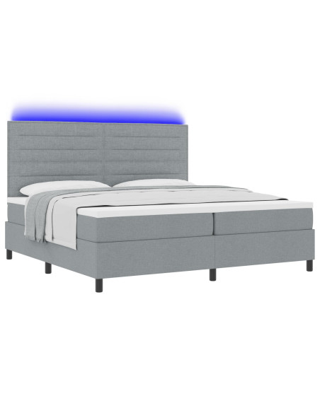 Letto con Box Spring  con Materasso & Luce LED Grigio 200x200 cm Tessuto