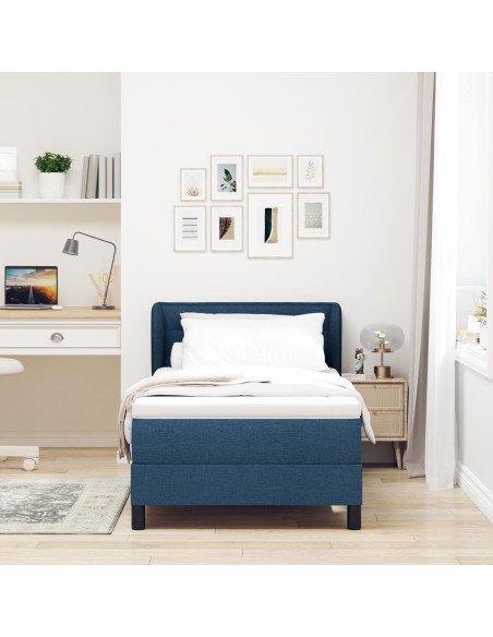 Letto a molle con materasso Blu 100x200 cm Tessuto