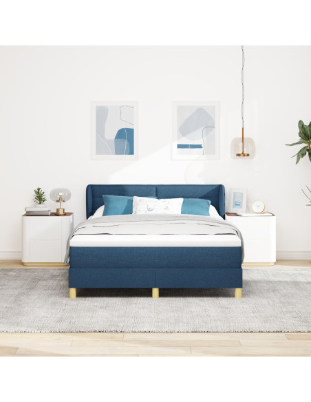 Letto Box Spring con Materasso Blu, 140x190 cm, Tessuto