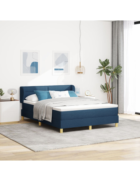 Letto Box Spring con Materasso Blu, 140x190 cm, Tessuto