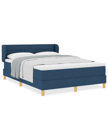 Letto Box Spring con Materasso Blu, 140x190 cm, Tessuto