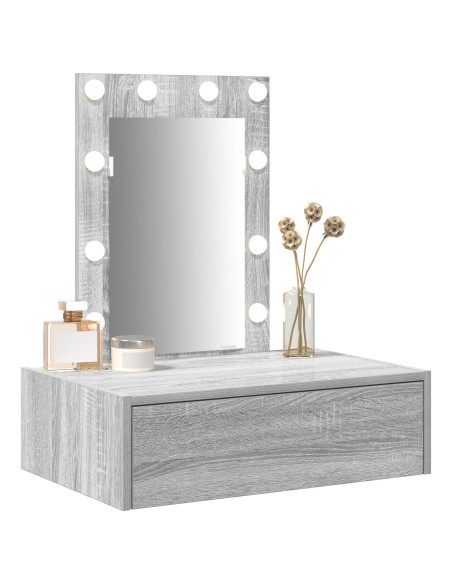 Tavolo da trucco a parete con luci LED Grigio Sonoma
