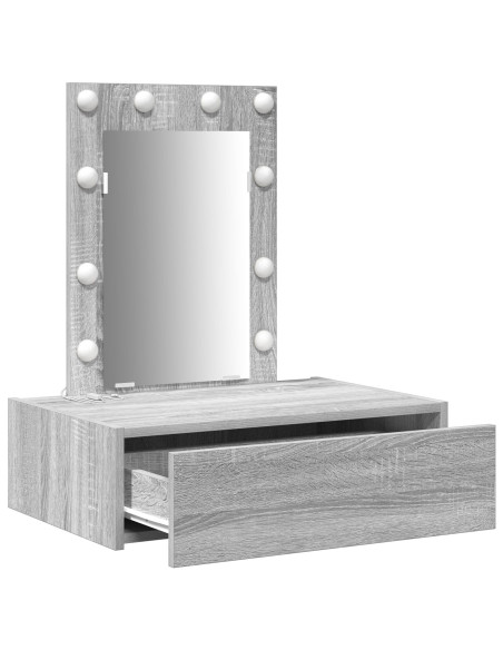 Tavolo da trucco a parete con luci LED Grigio Sonoma