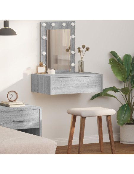 Tavolo da trucco a parete con luci LED Grigio Sonoma