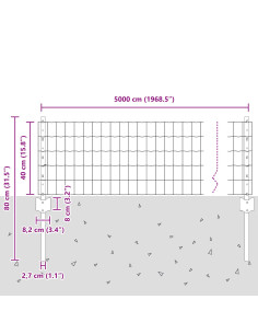 Recinzione con Posto Grigio 0,4 x 50 m Acciaio e PVC 2