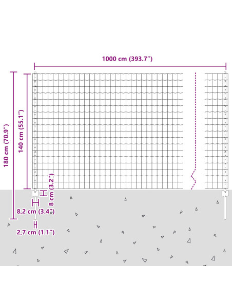Recinzione con Posto Grigio 1,4 x 10 m Acciaio e PVC