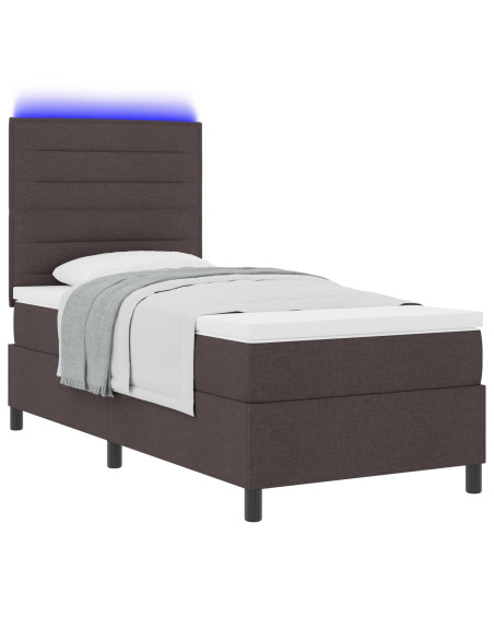 Letto con Box Spring e Materasso & LED Marrone Scuro 100x200 cm Tessuto