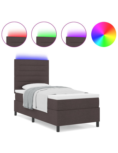 Letto con Box Spring e Materasso & LED Marrone Scuro 100x200 cm Tessuto