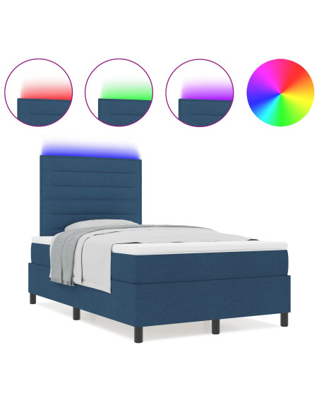 Letto con Box Spring e Materasso & LED Blu 120x200 cm Tessuto
