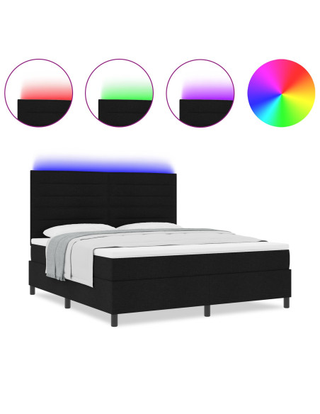Letto a molle  con materasso e LED Nero 180x200 cm Tessuto