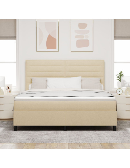 Letto a Molle con Materasso e Luce LED Crema 180x200 cm Tessuto