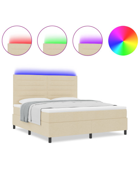 Letto a Molle con Materasso e Luce LED Crema 180x200 cm Tessuto