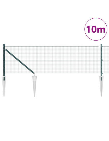 Recinzione in Filo Saldato  con 7 Pali a Punta Verde 0.4x10 m Acciaio