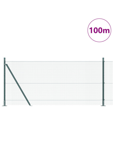 Recinzione in Rete Saldato  con 13 Posti Flangiati Verde 1x100 m Acciaio