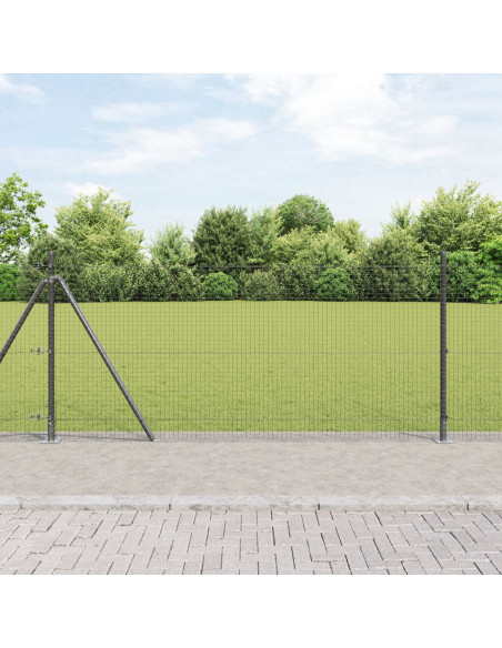 Recinzione in Rete Saldata  con 7 Pali Flangiati Grigio 0.8x10 m Acciaio