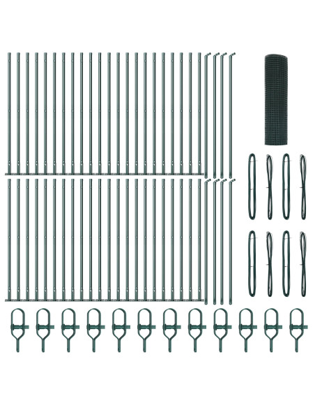 Recinzione in Rete Saldature  con 13 Pali Flangiati Verde 1x100 m Acciaio