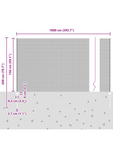 Recinzione con Posto Argento 1,5 x 10 m Acciaio