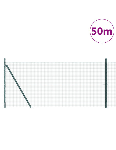 Recinzione in Filo Saldato  con 13 Poste Flangiate Verde 0,8x50 m Acciaio