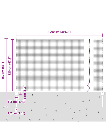 Recinzione con Posto Argento 1,2 x 10 m Acciaio