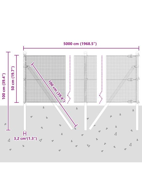 Palo della recinzione Grigio 50 x 0,5 m (rete 12 x 12 mm)