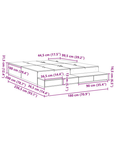 Struttura letto con contenitore Grigio cemento 180 cm
