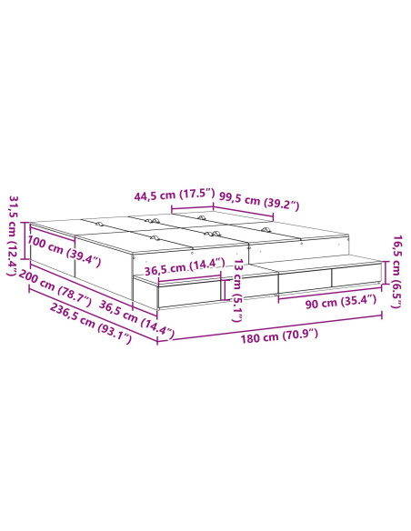 Struttura letto con contenitore Grigio cemento 180 cm