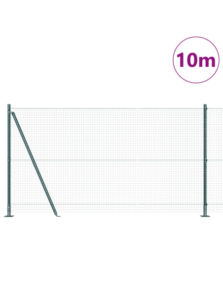Recinzione in Rete Saldato  con 7 Pali Flangiati Verde 1.2x10 m Acciaio
